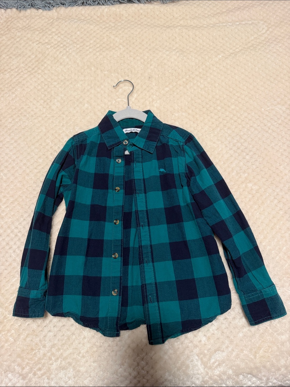Tommy Bahama Teal & Navy Plaid Boys Button-Down Shirt Boys size 5